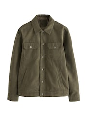 Khaki Green Faux Suede Collared Trucker Jacket - Image 14 of 15