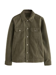 Khaki Green Faux Suede Collared Trucker Jacket - Image 15 of 15