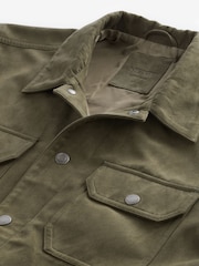 Khaki Green Faux Suede Collared Trucker Jacket - Image 8 of 15