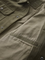 Khaki Green Faux Suede Collared Trucker Jacket - Image 9 of 15