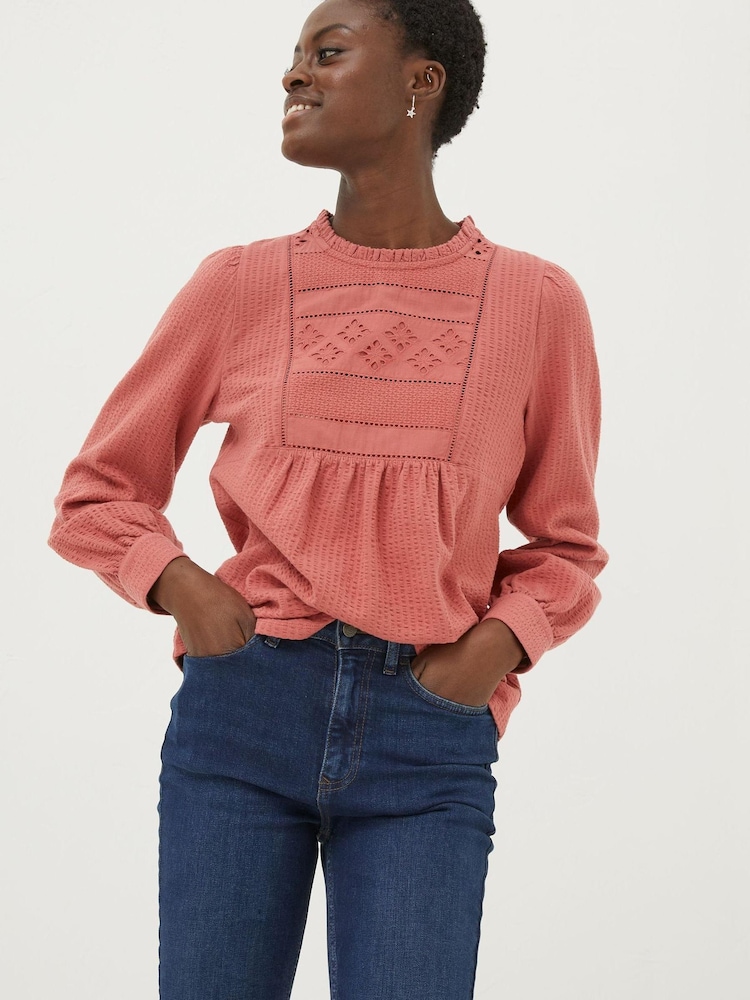 FatFace Red Liza Broderie Top - Image 1 of 5