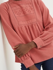 FatFace Red Liza Broderie Top - Image 3 of 5