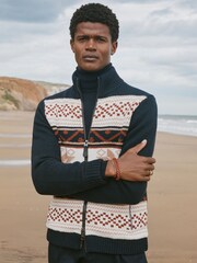 Reiss Multi Holden Fairisle Pattern Knitted Zip-Through Cardigan - Image 1 of 6