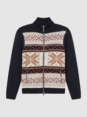 Reiss Multi Holden Fairisle Pattern Knitted Zip-Through Cardigan - Image 2 of 6