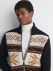 Reiss Multi Holden Fairisle Pattern Knitted Zip-Through Cardigan - Image 4 of 6