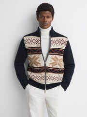 Reiss Multi Holden Fairisle Pattern Knitted Zip-Through Cardigan - Image 6 of 6
