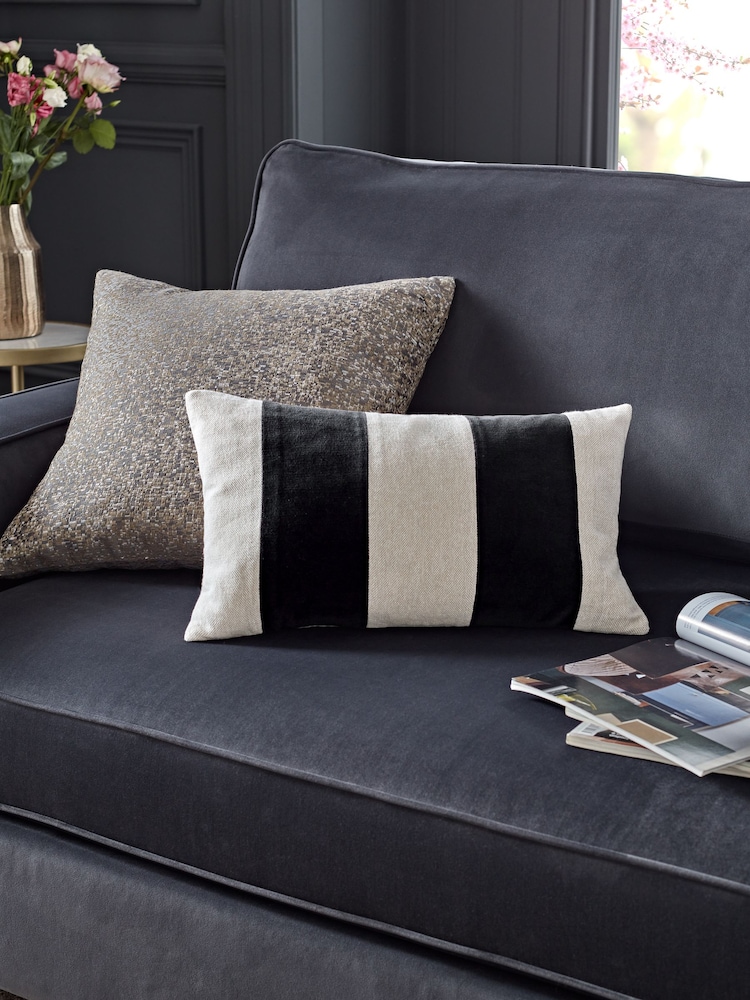 Black/White Stripe 50 x 30cm Linford Velvet Cushion - Image 1 of 5