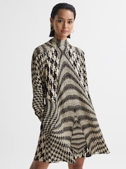 Reiss Black/White Ester Dogtooth Mini Dress - Image 1 of 5