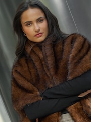 Lipsy Chocolate Brown Faux Fur Cape Poncho - Image 2 of 7