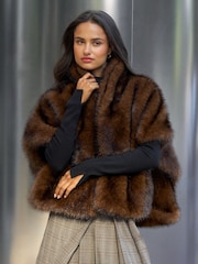 Lipsy Chocolate Brown Faux Fur Cape Poncho - Image 3 of 7