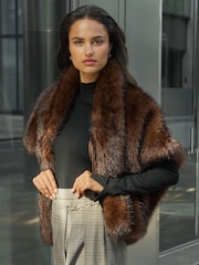 Lipsy Chocolate Brown Faux Fur Cape Poncho - Image 4 of 7
