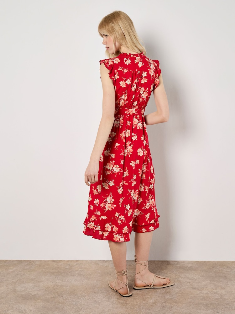 Apricot Red Painterly Floral Midi Dress - Image 2 of 4