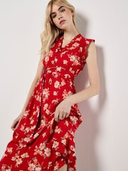 Apricot Red Painterly Floral Midi Dress - Image 3 of 4