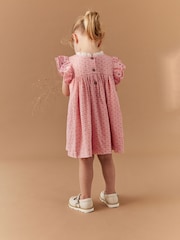 Pink Embroidered Shirred Frill Sleeve Dress (3mths-8yrs) - Image 3 of 7