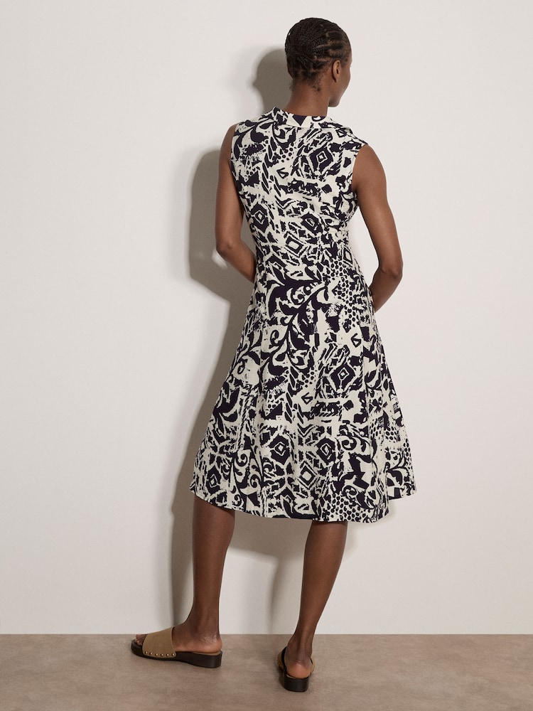 Apricot Blue Abstract Tile Crepe Shirt Midi Dress - Image 2 of 4