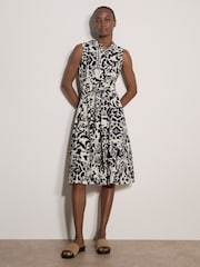 Apricot Blue Abstract Tile Crepe Shirt Midi Dress - Image 3 of 4
