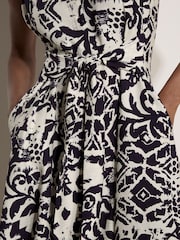 Apricot Blue Abstract Tile Crepe Shirt Midi Dress - Image 4 of 4