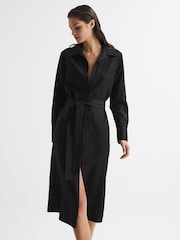 Reiss Black Phoenix Premium Linen Blend Midi Dress - Image 1 of 7