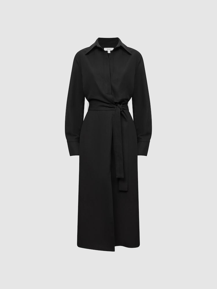 Reiss Black Phoenix Premium Linen Blend Midi Dress - Image 2 of 7