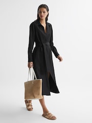 Reiss Black Phoenix Premium Linen Blend Midi Dress - Image 3 of 7