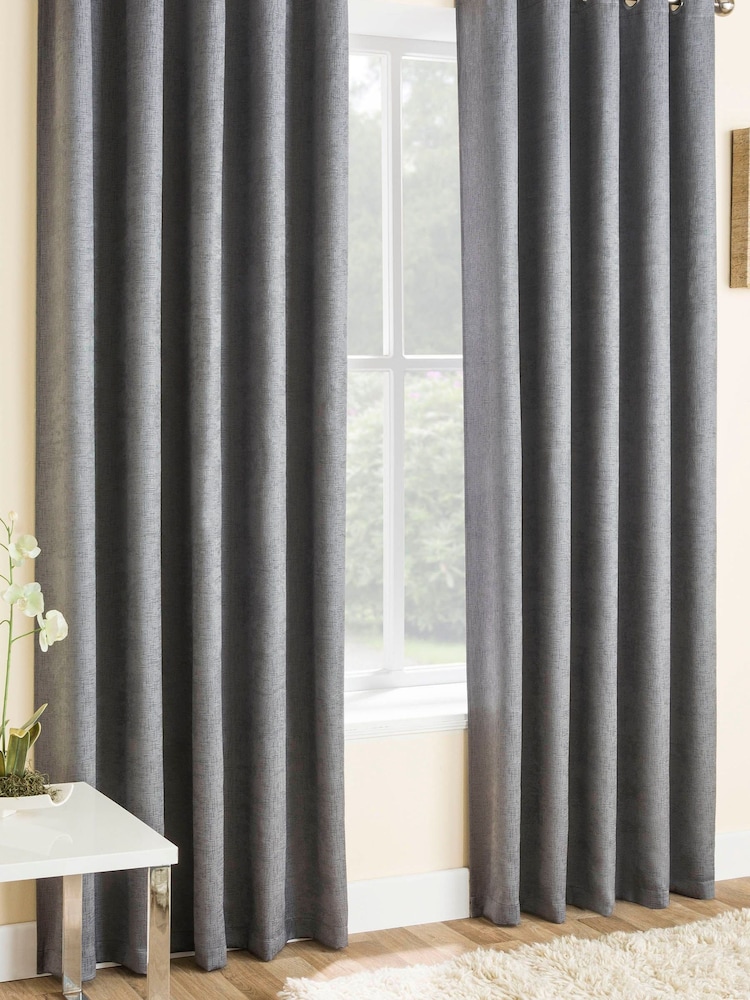 Enhanced Living Grey Vogue Ready Made Thermal Blackout Eyelet Curtains - Image 1 of 5
