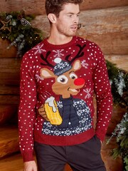 Threadbare Red Crew Neck Christmas Jumper - Image 3 of 4