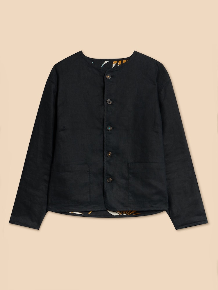 White Stuff Black Reversible Adele 100% Linen Jacket - Image 7 of 7