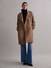 Reiss Camel Amie Wool Blend Double Breasted Coat - Image 1 of 8