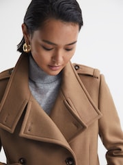 Reiss Camel Amie Wool Blend Double Breasted Coat - Image 5 of 8