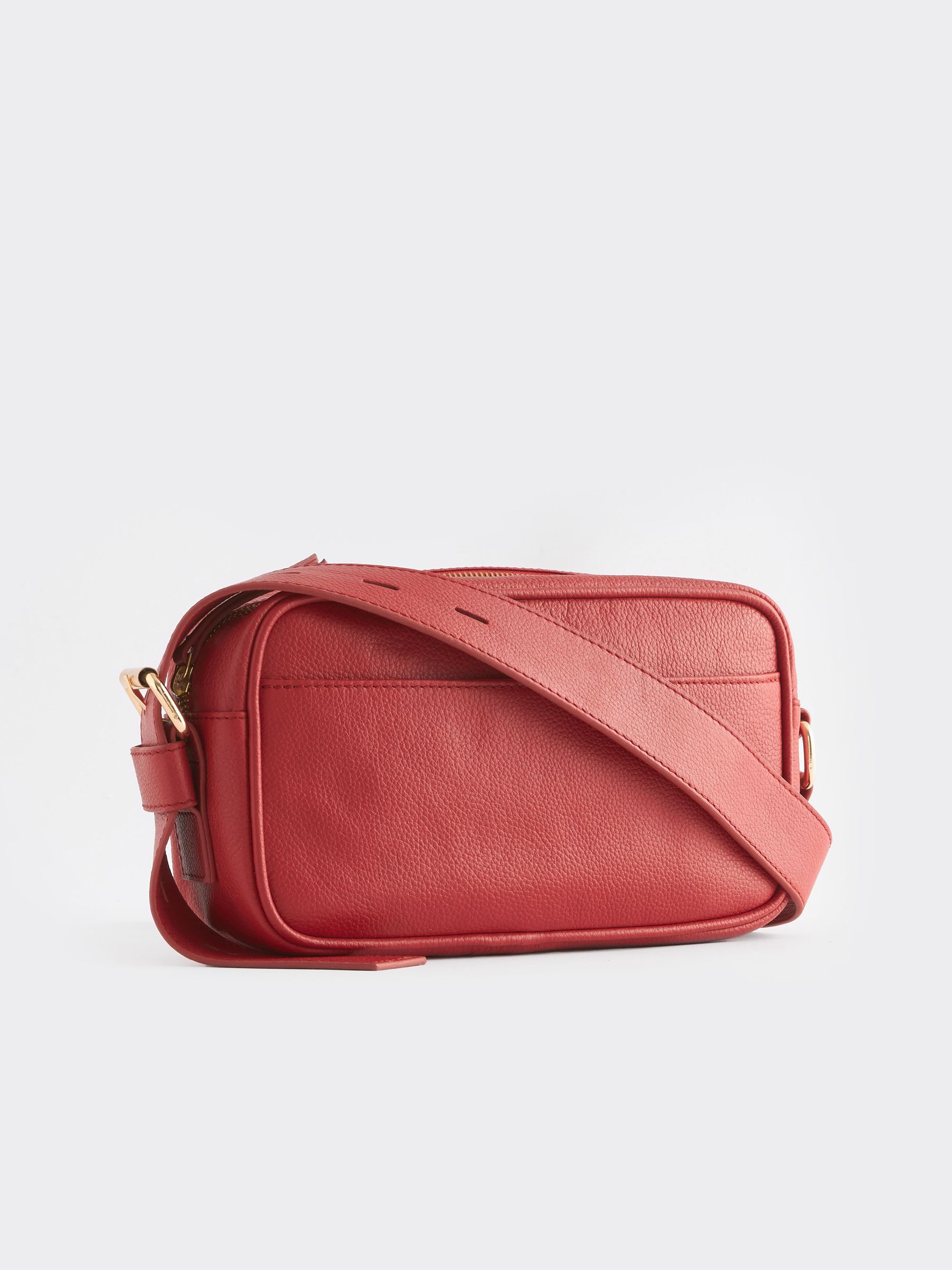 Red leather camera bag shop