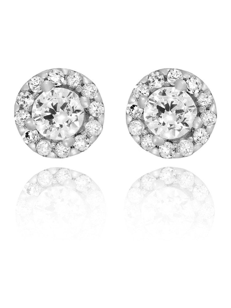 Beaverbrooks 9ct White Gold Cubic Zirconia Halo Stud Earrings - Image 1 of 3