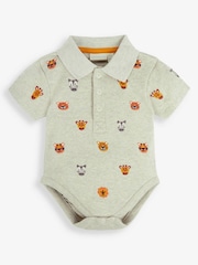 JoJo Maman Bébé Natural Safari Animals Embroidered Polo Shirt Body - Image 1 of 2