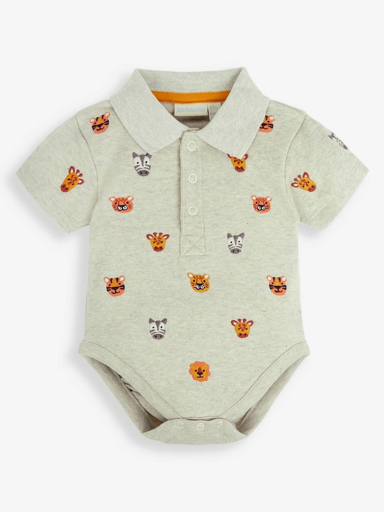 JoJo Maman Bébé Natural Safari Animals Embroidered Polo Shirt Body - Image 1 of 2