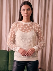 Roman White Mesh Applique Top - Image 1 of 4