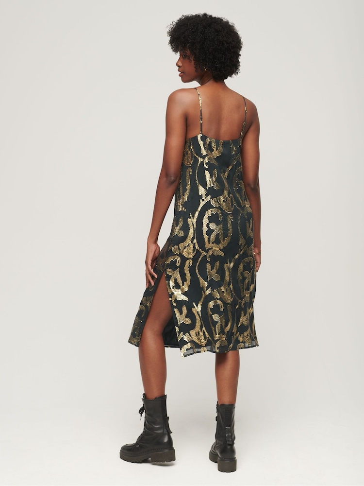 Superdry Green Metallic Midi Slip Dress - Image 2 of 5