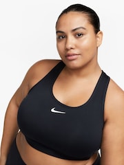 Nike Black Curve Swoosh Medium Support Sports Bra - Image 1 of 7