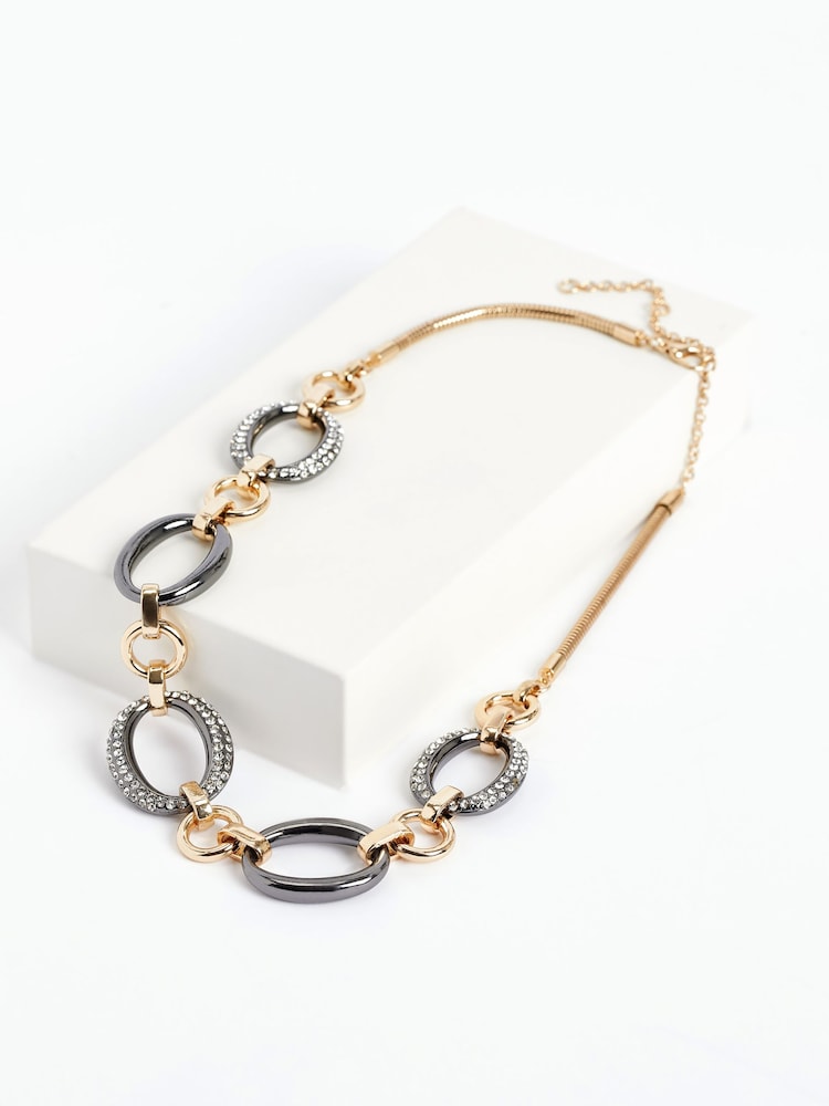 Mood Golden Crystal And Polished Link Short Necklace - Image 1 of 2 Mood Golden Crystal And Polished Link Short Necklace - Image 1 of 2
