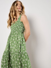 Apricot Green Orchid Print Smocked Midi Dress - Image 3 of 4
