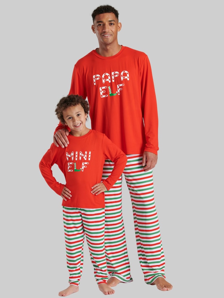 Loungeable Red Mens Christmas Papa Elf Long Sleeve and Long Joggers Pyjamas Set - Image 1 of 5