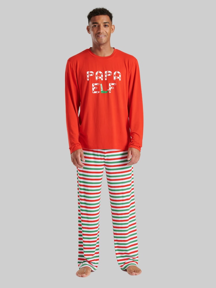 Loungeable Red Mens Christmas Papa Elf Long Sleeve and Long Joggers Pyjamas Set - Image 2 of 5