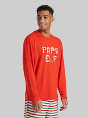 Loungeable Red Mens Christmas Papa Elf Long Sleeve and Long Joggers Pyjamas Set - Image 3 of 5