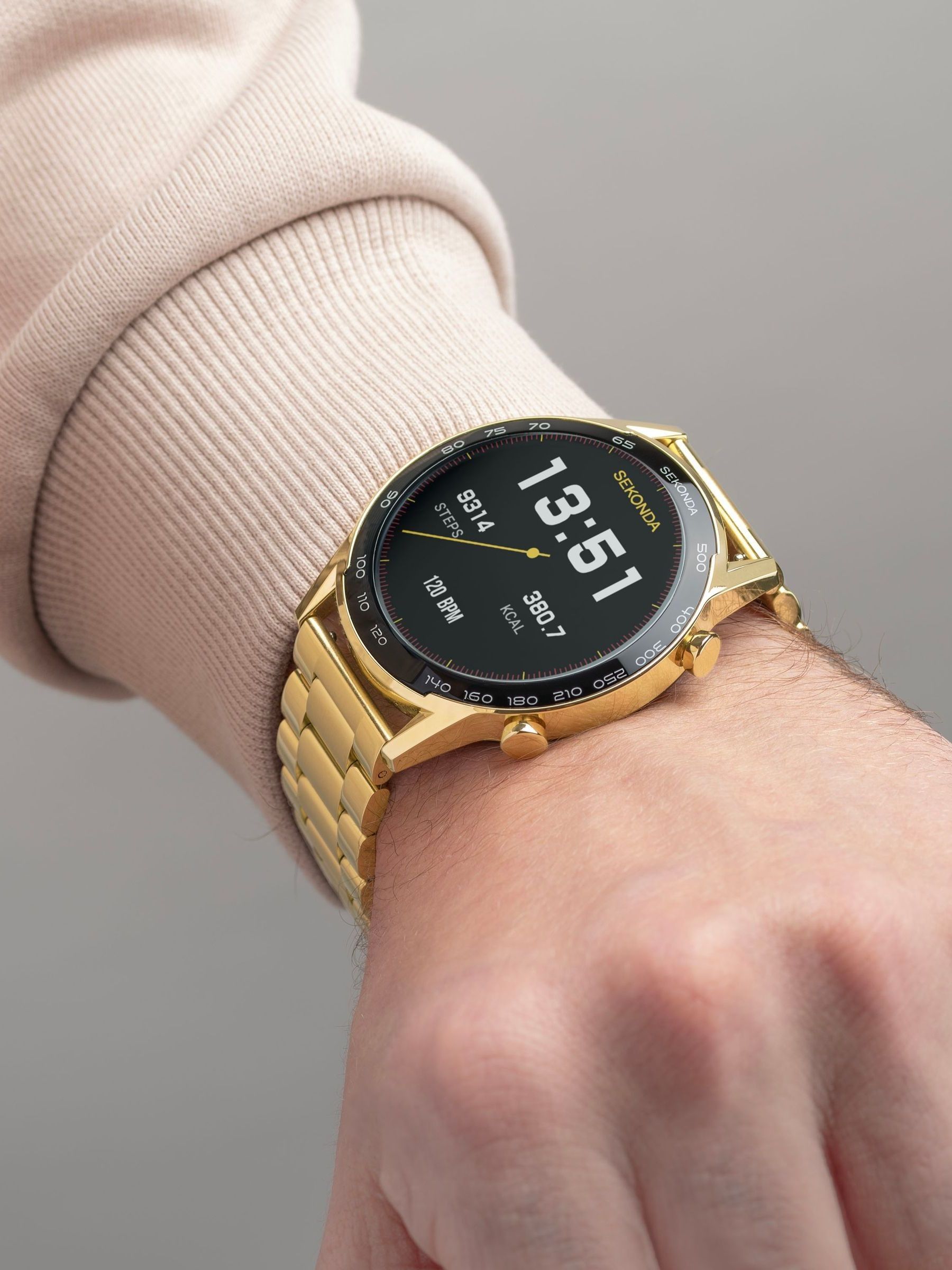 Sekonda Mens Active Plus 45mm Gold Tone Smartwatch Watch With Case And Stainless Steel Bracelet With LCD Dial