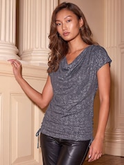 Roman Grey Sparkle Cowl Neck Tie Side Top - Image 1 of 4