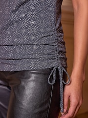 Roman Grey Sparkle Cowl Neck Tie Side Top - Image 4 of 4