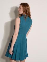 Apricot Blue Linen Blend Shirt Mini Dress - Image 3 of 4