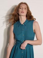 Apricot Blue Linen Blend Shirt Mini Dress - Image 4 of 4