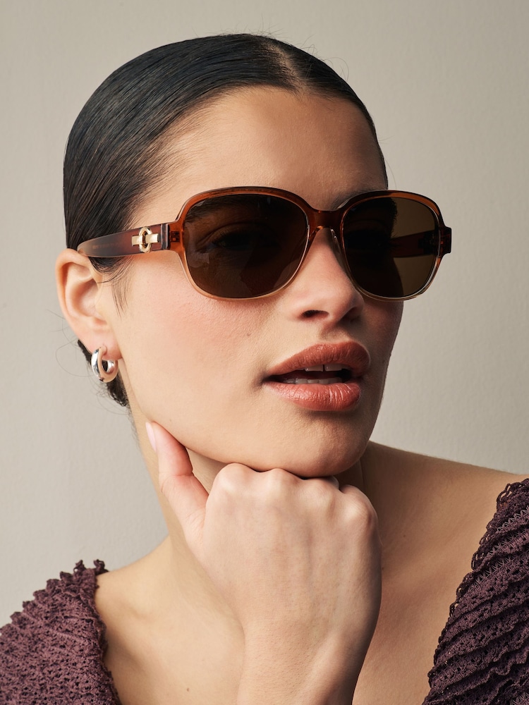 Toffee Brown Polarised Small Square Sunglasses - Image 1 of 5