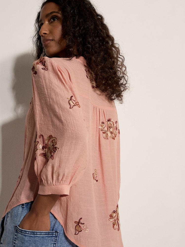Apricot Pink Floral Paisley Embroidered Blouse - Image 2 of 4