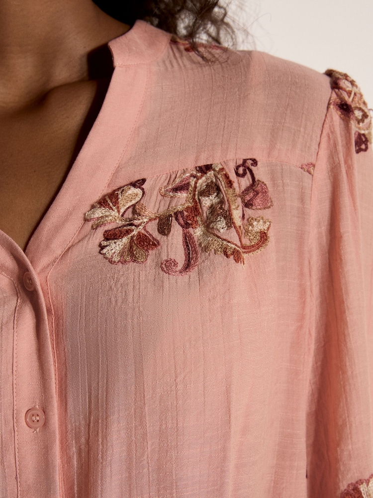 Apricot Pink Floral Paisley Embroidered Blouse - Image 4 of 4