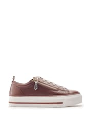 Moda in Pelle Brown Flissie Leather Zip And Lace Slab Sole Trainers - Image 1 of 4